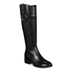 ALFANI Womens Black Round Toe Stacked Heel Zip-Up Leather Riding Boot 6